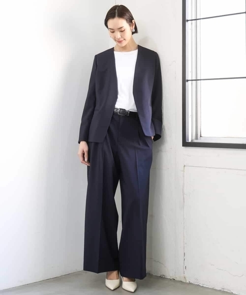 MICHEL KLEIN（ミッシェル・クラン）の「[セットアップ対応]ツイードライク　ワイドパンツ（その他パンツ・レディース・ネイビー/サンドベージュ・38）」の17枚目の写真