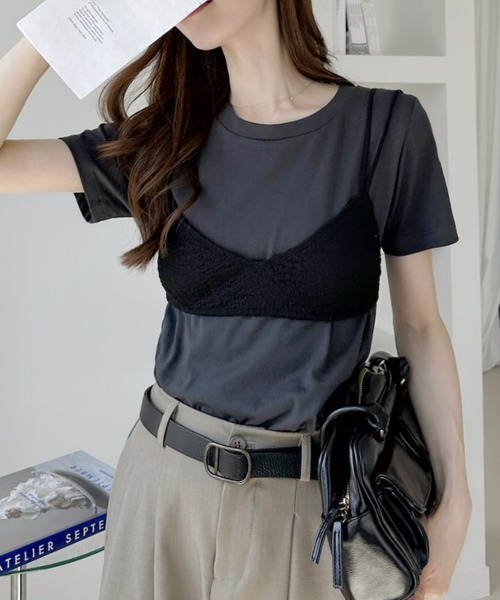 Ada.(エイダ)の「ビスチェ ドッキング 半袖 Tシャツ(Tシャツ/カットソー・レディース・ブラック/ホワイト/ピンク・FREE)」の6枚目の写真