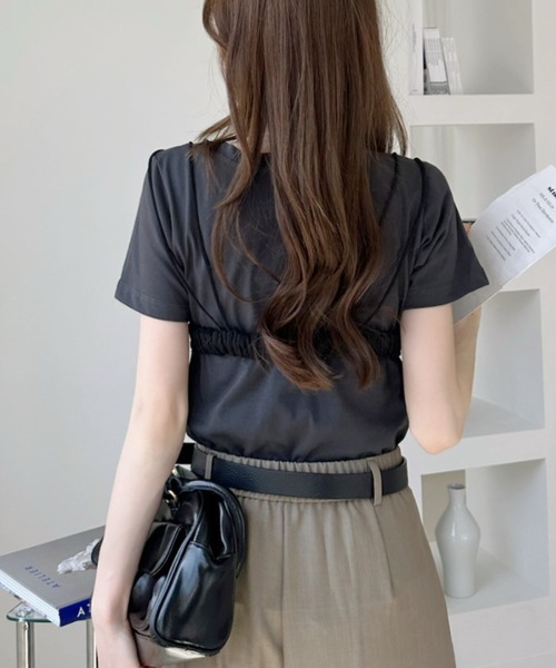 Ada.(エイダ)の「ビスチェ ドッキング 半袖 Tシャツ(Tシャツ/カットソー・レディース・ブラック/ホワイト/ピンク・FREE)」の5枚目の写真