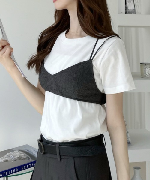 Ada.(エイダ)の「ビスチェ ドッキング 半袖 Tシャツ(Tシャツ/カットソー・レディース・ブラック/ホワイト/ピンク・FREE)」の9枚目の写真