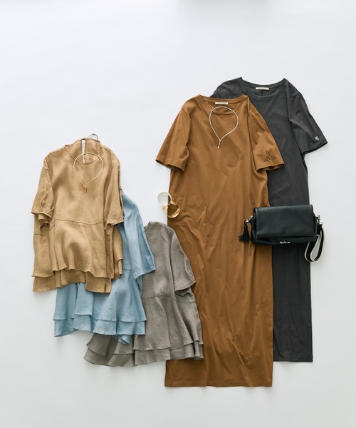 PUAL CE CIN（ピュアルセシン）の「【＠sein___000企画】汗シミ防止加工カットソーワンピース（ワンピース・レディース・スミクロ/キャメル・FREE）」の3枚目の写真