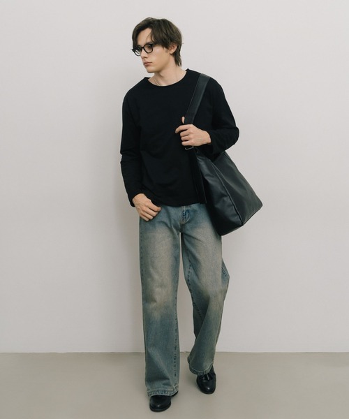 LURAKU（ルラク）の「【LURAKU】Synthetic Leather Big Shoulder Bag / シンセティックレザービッグショルダーバッグ（ショルダーバッグ・メンズ・ブラック・FREE）」の9枚目の写真