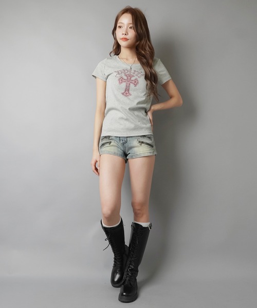 SPINNS(スピンズ)の「半袖Tシャツ/ラインストーンクロス/平成ギャル(Tシャツ/カットソー・レディース・オフホワイト/グレー/ブラック・ONESIZE)」の20枚目の写真