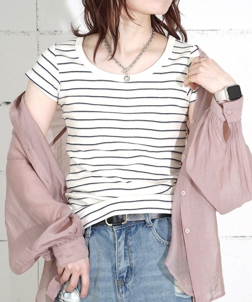 MILLER(ミラー)の「"02"≪Robert P. Miller≫パックT パネルリブ Tシャツ(Tシャツ/カットソー・レディース・ブラック/ホワイト×ブラック/グレー/オフホワイト/スモークピンク/ホワイト系1/チャコールグレー・FREE)」の3枚目の写真