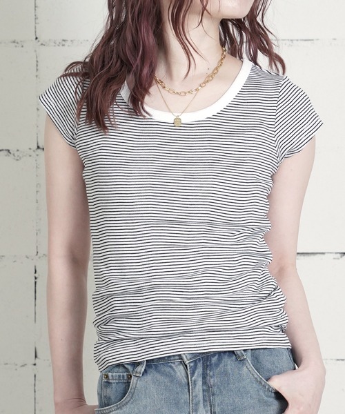 MILLER(ミラー)の「"02"≪Robert P. Miller≫パックT パネルリブ Tシャツ(Tシャツ/カットソー・レディース・ブラック/ホワイト×ブラック/グレー/オフホワイト/スモークピンク/ホワイト系1/チャコールグレー・FREE)」の2枚目の写真