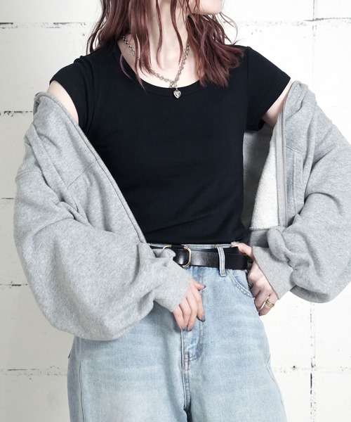 MILLER(ミラー)の「"02"≪Robert P. Miller≫パックT パネルリブ Tシャツ(Tシャツ/カットソー・レディース・ブラック/ホワイト×ブラック/グレー/オフホワイト/スモークピンク/ホワイト系1/チャコールグレー・FREE)」の4枚目の写真