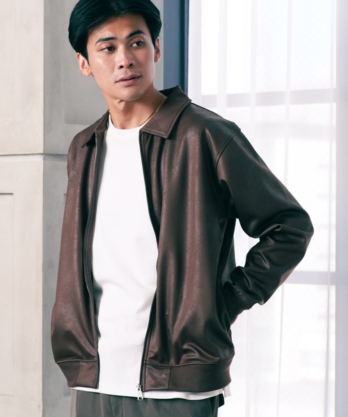 jiggys shop(ジギーズショップ)の「ストレッチ フェイクレザー ジャージ ブルゾン トラックジャケット(ジャージ・メンズ・ブラック系その他/ブラック/ブラウン/ブラウン系その他・X-LARGE/MEDIUM/LARGE)」の4枚目の写真