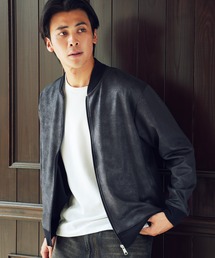 ストレッチ フェイクレザー ジャージ ブルゾン トラックジャケット
