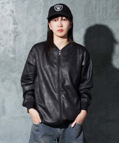 ストレッチ フェイクレザー ジャージ ブルゾン トラックジャケット