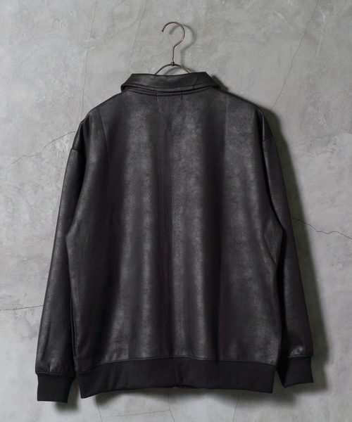 ストレッチ フェイクレザー ジャージ ブルゾン トラックジャケット
