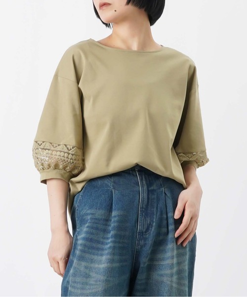 LUCA/LADY LUCK LUCA(ルカ/レディラックルカ)の「LC/LLL 袖口レースプルオーバー(Tシャツ/カットソー・レディース・カーキ/ブラック/オフホワイト・FREE)」の3枚目の写真