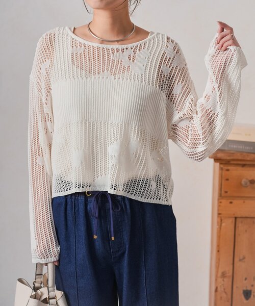 Jena espace merveilleux(ジェナ エスパスメルヴェイユ)の「フラワーメッシュニット(ニット/セーター・レディース・オフホワイト/チャコールグレー/ベージュ・FREE)」の8枚目の写真