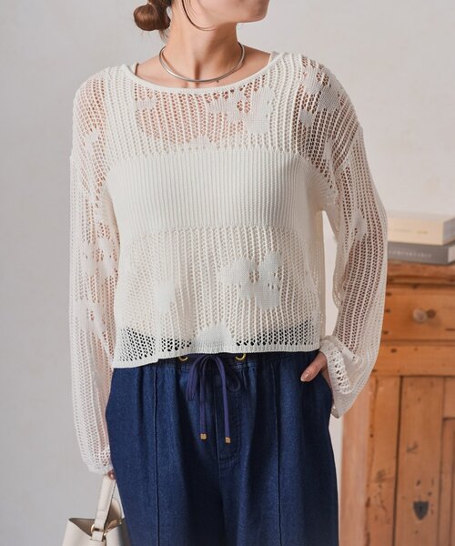 Jena espace merveilleux(ジェナ エスパスメルヴェイユ)の「フラワーメッシュニット(ニット/セーター・レディース・オフホワイト/チャコールグレー/ベージュ・FREE)」の15枚目の写真