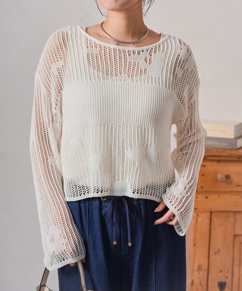 Jena espace merveilleux(ジェナ エスパスメルヴェイユ)の「フラワーメッシュニット(ニット/セーター・レディース・オフホワイト/チャコールグレー/ベージュ・FREE)」の18枚目の写真