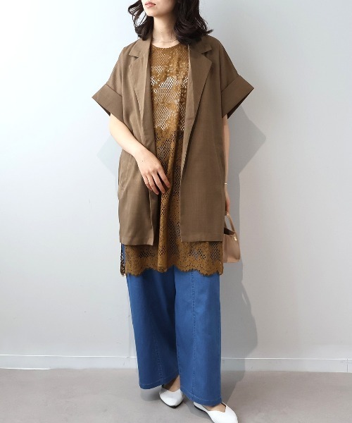 leswel（レスウェル）の「【M/L】ドルマンスリーブロングテーラードジャケット（テーラードジャケット・レディース・ブラウン/ブラック/クリーム・M/L）」の14枚目の写真