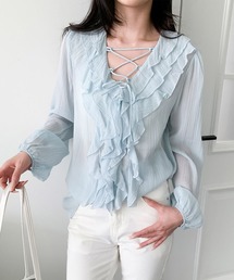 【Jasmine】レースアップラッフルブラウス