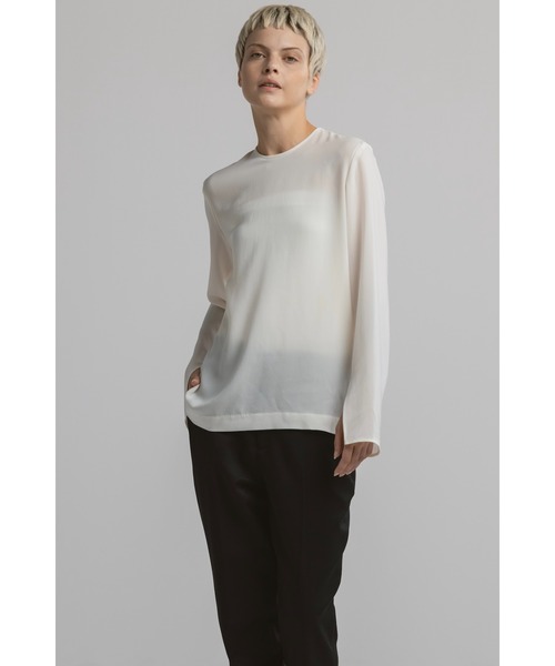 CINOH(チノ)の「BLACK FORMAL MINIMAL SPLIT BLOUSE(シャツ/ブラウス・レディース・アイボリー/ブラック・38/36)」の8枚目の写真