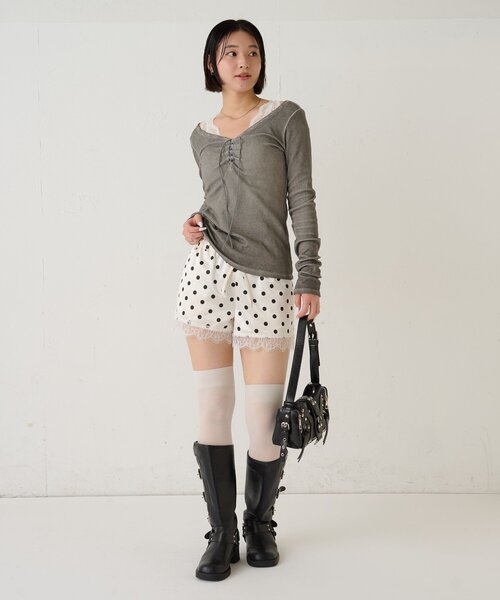 WHO'S WHO gallery（フーズフーギャラリー）の「ドットサテンロゴショーツ（その他パンツ・レディース・ブラック/グレー/オフホワイト・FREE）」の10枚目の写真