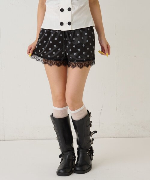 WHO'S WHO gallery（フーズフーギャラリー）の「ドットサテンロゴショーツ（その他パンツ・レディース・ブラック/グレー/オフホワイト・FREE）」の12枚目の写真