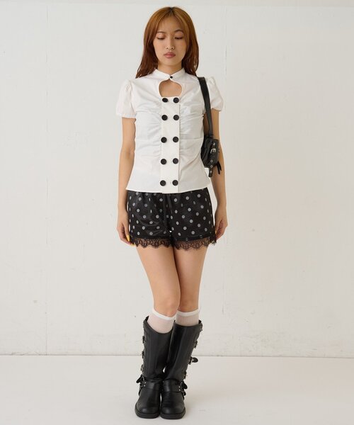 WHO'S WHO gallery（フーズフーギャラリー）の「ドットサテンロゴショーツ（その他パンツ・レディース・ブラック/グレー/オフホワイト・FREE）」の16枚目の写真