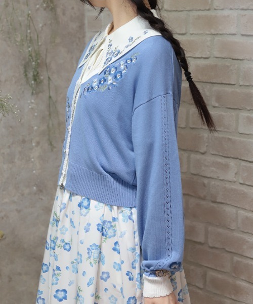 axes femme(アクシーズファム)の「接触冷感ネモフィラ刺繍カーデ(カーディガン/ボレロ・レディース・ホワイト/ブルー・FREE)」の8枚目の写真