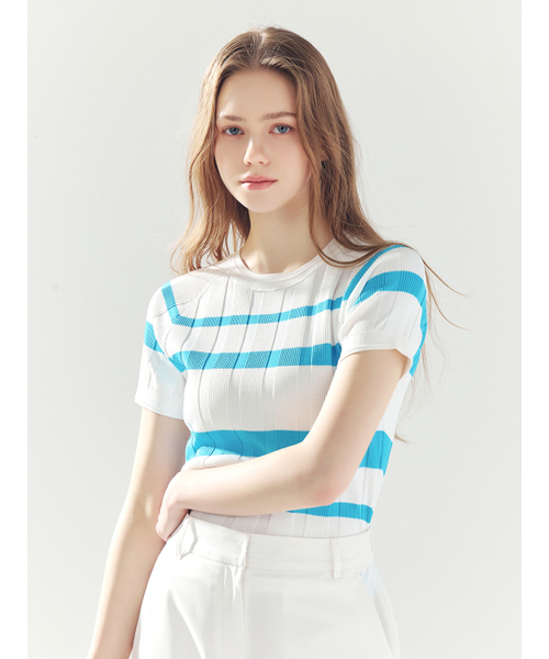 LORDLOAR（ロードロアル）の「ストライプリブラウンドニットBLUE（ニット/セーター・レディース・その他・SMALL/MEDIUM/LARGE）」の2枚目の写真