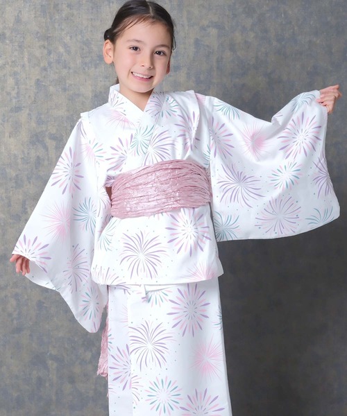 SHISKY（シスキー）の「キッズ 浴衣3点セット 接触冷感綿タッチ（浴衣・キッズ・ストライプ/ラベンダー/ブルー系その他/ホワイト系その他/サックスブルー/チャコールグレー・160cm/150cm/140cm/130cm/120cm/110cm）」の2枚目の写真