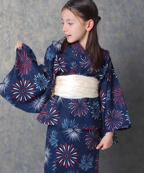 SHISKY（シスキー）の「キッズ 浴衣3点セット 接触冷感綿タッチ（浴衣・キッズ・ストライプ/ラベンダー/ブルー系その他/ホワイト系その他/サックスブルー/チャコールグレー・160cm/150cm/140cm/130cm/120cm/110cm）」の5枚目の写真