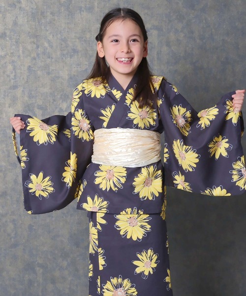 SHISKY（シスキー）の「キッズ 浴衣3点セット 接触冷感綿タッチ（浴衣・キッズ・ストライプ/ラベンダー/ブルー系その他/ホワイト系その他/サックスブルー/チャコールグレー・160cm/150cm/140cm/130cm/120cm/110cm）」の3枚目の写真