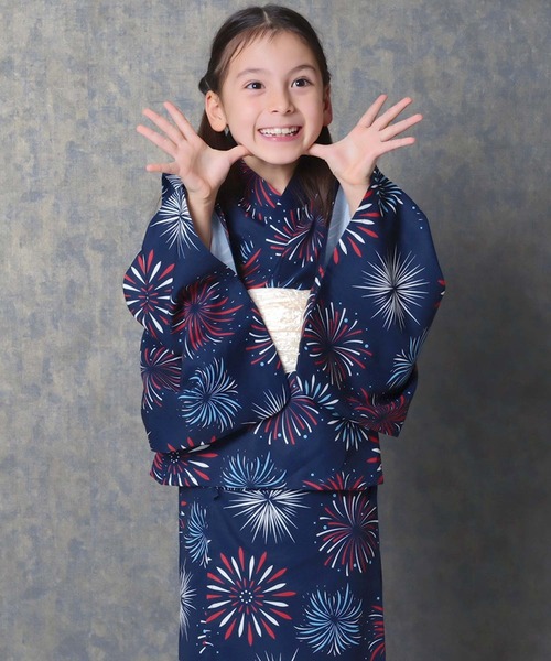SHISKY（シスキー）の「キッズ 浴衣3点セット 接触冷感綿タッチ（浴衣・キッズ・ストライプ/ラベンダー/ブルー系その他/ホワイト系その他/サックスブルー/チャコールグレー・160cm/150cm/140cm/130cm/120cm/110cm）」の7枚目の写真