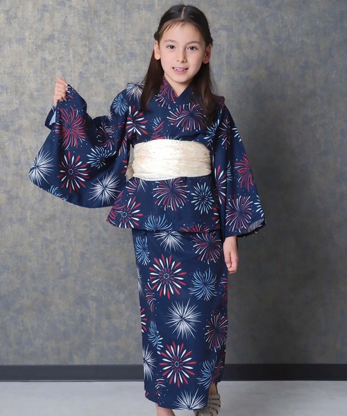 SHISKY（シスキー）の「キッズ 浴衣3点セット 接触冷感綿タッチ（浴衣・キッズ・ストライプ/ラベンダー/ブルー系その他/ホワイト系その他/サックスブルー/チャコールグレー・160cm/150cm/140cm/130cm/120cm/110cm）」の8枚目の写真