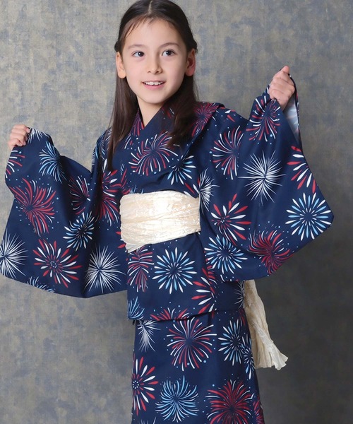 SHISKY（シスキー）の「キッズ 浴衣3点セット 接触冷感綿タッチ（浴衣・キッズ・ストライプ/ラベンダー/ブルー系その他/ホワイト系その他/サックスブルー/チャコールグレー・160cm/150cm/140cm/130cm/120cm/110cm）」の9枚目の写真