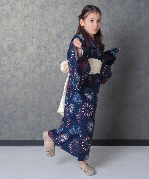 SHISKY（シスキー）の「キッズ 浴衣3点セット 接触冷感綿タッチ（浴衣・キッズ・ストライプ/ラベンダー/ブルー系その他/ホワイト系その他/サックスブルー/チャコールグレー・160cm/150cm/140cm/130cm/120cm/110cm）」の10枚目の写真