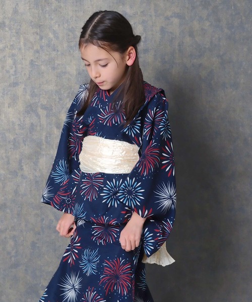 SHISKY（シスキー）の「キッズ 浴衣3点セット 接触冷感綿タッチ（浴衣・キッズ・ストライプ/ラベンダー/ブルー系その他/ホワイト系その他/サックスブルー/チャコールグレー・160cm/150cm/140cm/130cm/120cm/110cm）」の11枚目の写真