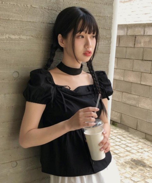semplice（センプリチェ）の「カットソー【韓国ファッション】（シャツ/ブラウス・レディース・ブラック/ホワイト・F）」の2枚目の写真