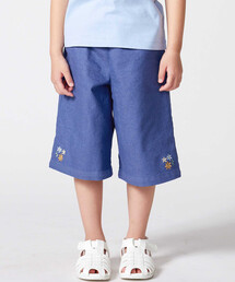 【抗菌・防臭】フラワー刺しゅうストレッチツイル6分丈ワイドパンツ(90~130cm)