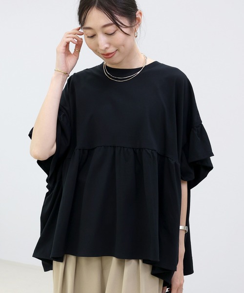 Aletta vita(アレッタビータ)の「接触冷感綿天竺フリルスリーブプルオーバー(Tシャツ/カットソー・レディース・チャコール/ブラック・M)」の22枚目の写真