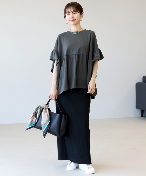 Aletta vita(アレッタビータ)の「接触冷感綿天竺フリルスリーブプルオーバー(Tシャツ/カットソー・レディース・チャコール/ブラック・M)」の16枚目の写真