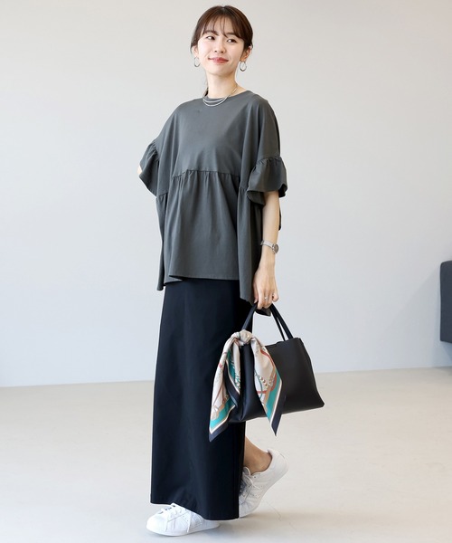 Aletta vita(アレッタビータ)の「接触冷感綿天竺フリルスリーブプルオーバー(Tシャツ/カットソー・レディース・チャコール/ブラック・M)」の17枚目の写真