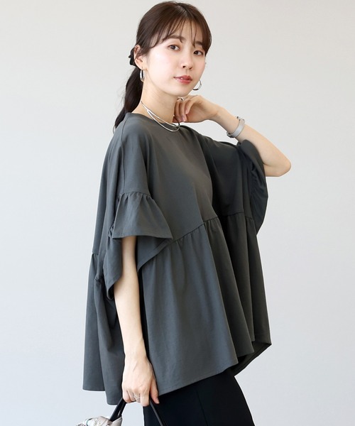Aletta vita(アレッタビータ)の「接触冷感綿天竺フリルスリーブプルオーバー(Tシャツ/カットソー・レディース・チャコール/ブラック・M)」の19枚目の写真