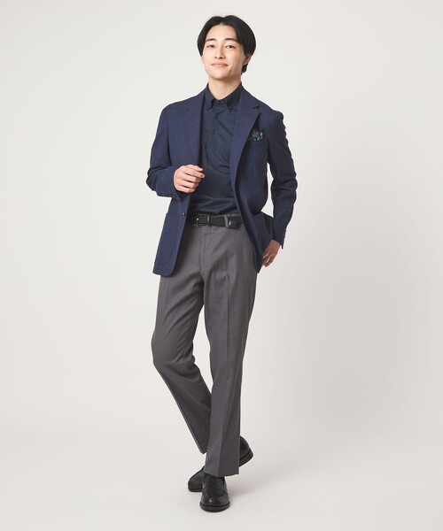 green label relaxing（グリーンレーベルリラクシング）の「コットン ポリエステル ジャカード ナロー ボタンダウン ポロシャツ（ポロシャツ・メンズ・ネイビー/ベージュ/ダークグレー・S/L/XL/M）」の5枚目の写真