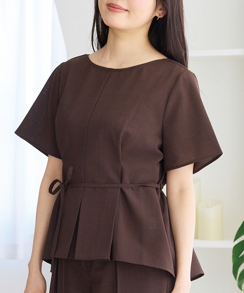 LAVEANGE(ラビアンジェ)の「【好機能シリーズ】UVカット・吸水速乾|エアリーリネンウエストリボンブラウス(シャツ/ブラウス・レディース・ブラック/ベージュ/ブラウン・M/LL/3L/4L/5L)」の3枚目の写真