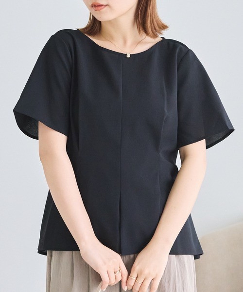 LAVEANGE(ラビアンジェ)の「【好機能シリーズ】UVカット・吸水速乾|エアリーリネンウエストリボンブラウス(シャツ/ブラウス・レディース・ブラック/ベージュ/ブラウン・M/LL/3L/4L/5L)」の2枚目の写真