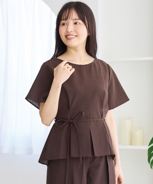 LAVEANGE(ラビアンジェ)の「【好機能シリーズ】UVカット・吸水速乾|エアリーリネンウエストリボンブラウス(シャツ/ブラウス・レディース・ブラック/ベージュ/ブラウン・M/LL/3L/4L/5L)」の5枚目の写真