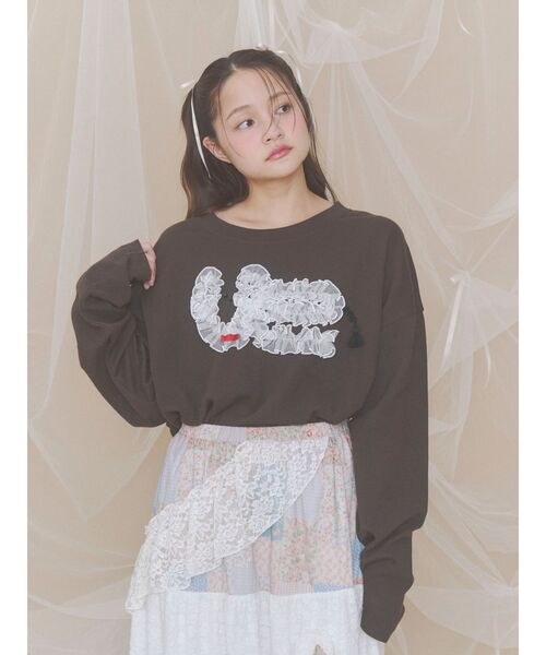 merry jenny（メリージェニー）の「inu！？チュールロンTee（Tシャツ/カットソー・レディース・ピンク/ブラウン/オフホワイト/ミント・FREE）」の2枚目の写真