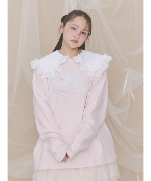 merry jenny（メリージェニー）の「inu！？チュールロンTee（Tシャツ/カットソー・レディース・ピンク/ブラウン/オフホワイト/ミント・FREE）」の4枚目の写真