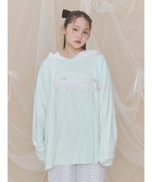 merry jenny（メリージェニー）の「inu！？チュールロンTee（Tシャツ/カットソー・レディース・ピンク/ブラウン/オフホワイト/ミント・FREE）」の3枚目の写真