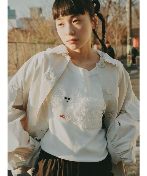 merry jenny（メリージェニー）の「inu！？チュールロンTee（Tシャツ/カットソー・レディース・ピンク/ブラウン/オフホワイト/ミント・FREE）」の7枚目の写真