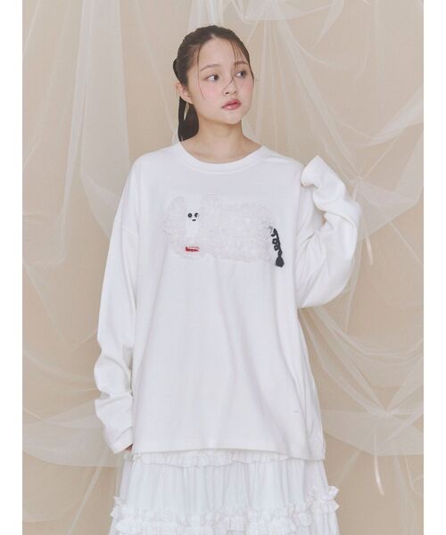 merry jenny（メリージェニー）の「inu！？チュールロンTee（Tシャツ/カットソー・レディース・ピンク/ブラウン/オフホワイト/ミント・FREE）」の10枚目の写真