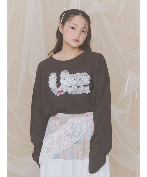 merry jenny（メリージェニー）の「inu！？チュールロンTee（Tシャツ/カットソー・レディース・ピンク/ブラウン/オフホワイト/ミント・FREE）」の15枚目の写真